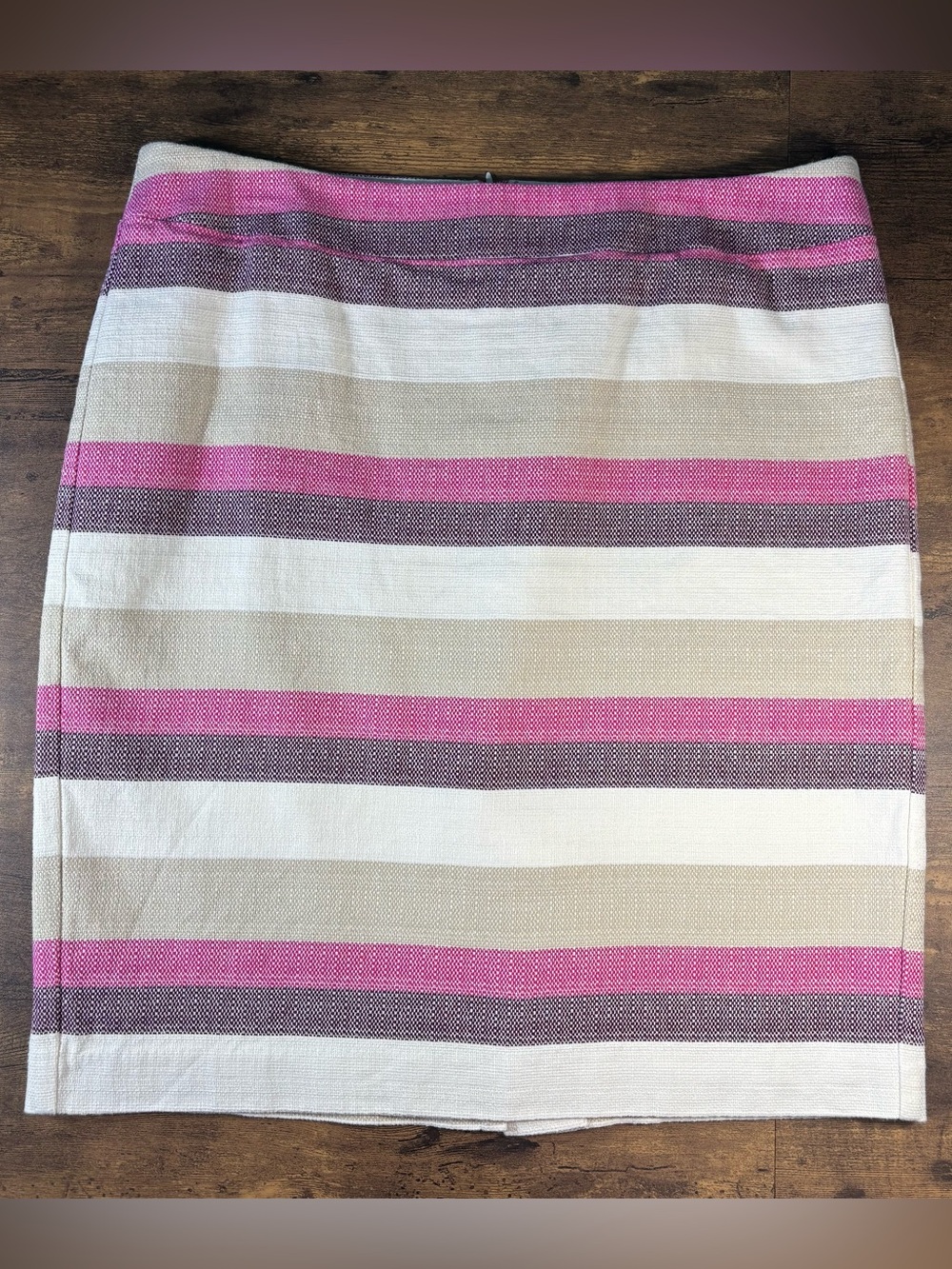Ann Taylor Striped Pencil Skirt in Pink, Wine, Cream & Tan 14 Summer Soft Girl